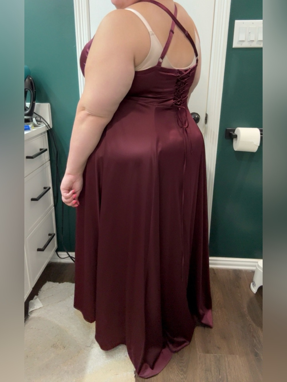 torrid Wine High-Low Satin Dress with Strappy Back - Picture 8 of 8
